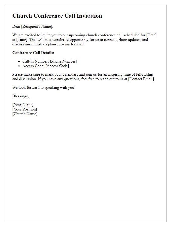 Letter template of church conference call invitation