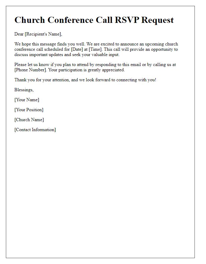 Letter template of church conference call RSVP request