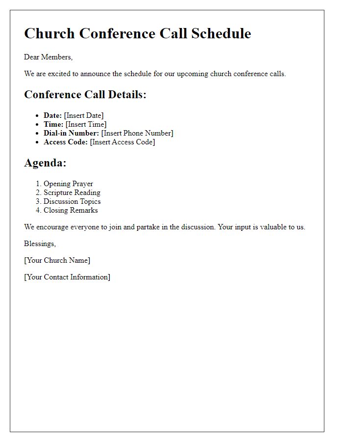 Letter template of church conference call schedule