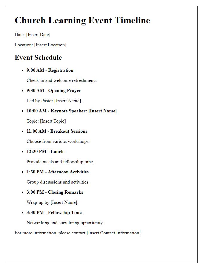 Letter template of church learning event timeline.