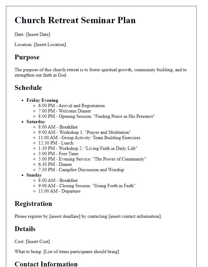 Letter template of church retreat seminar plan.