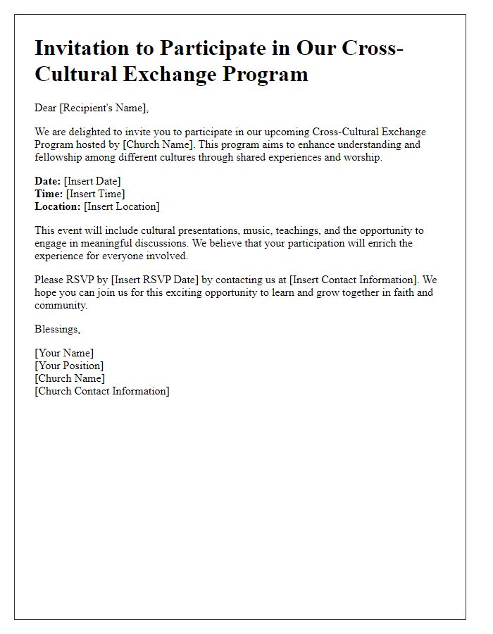 Letter template of invitation for a church cross-cultural exchange program