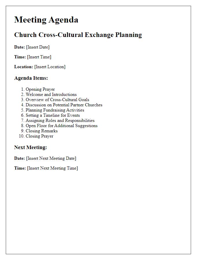 Letter template of meeting agenda for church cross-cultural exchange planning