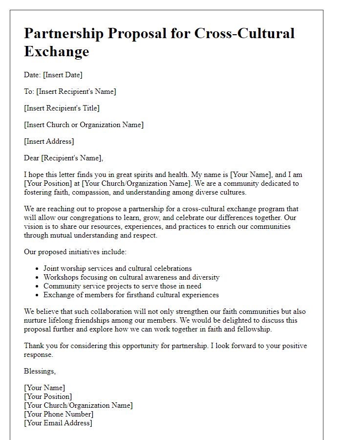 Letter template of partnership proposal for church cross-cultural exchange