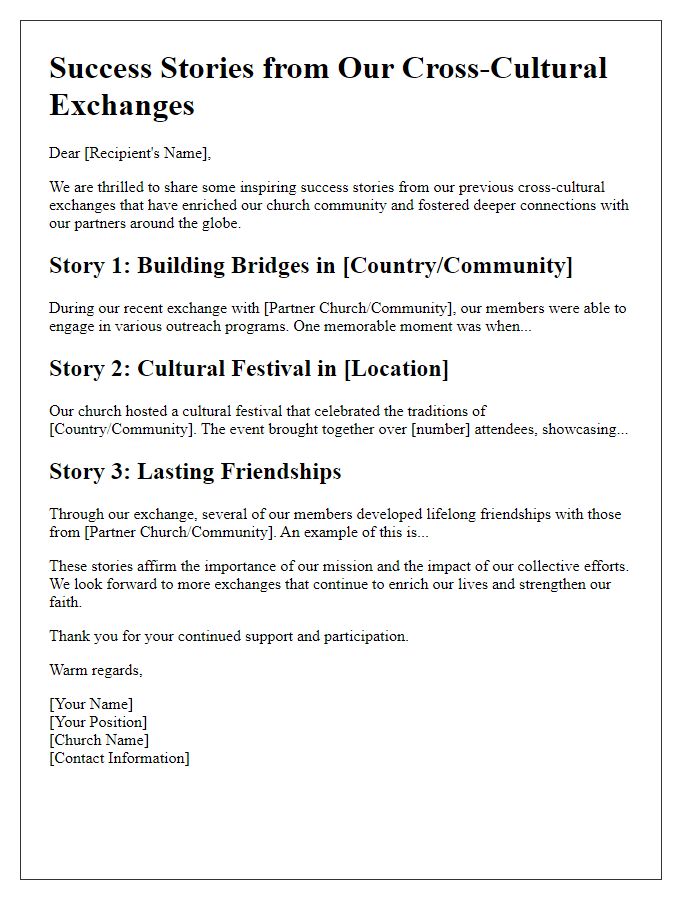 Letter template of success stories from previous church cross-cultural exchanges