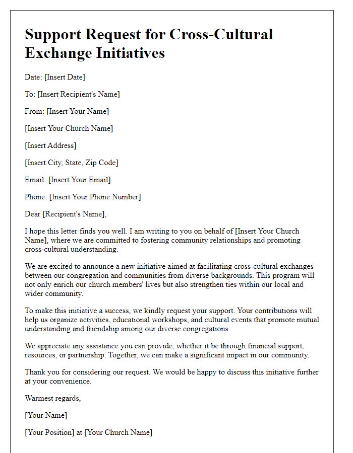 Letter template of support request for church cross-cultural exchange initiatives