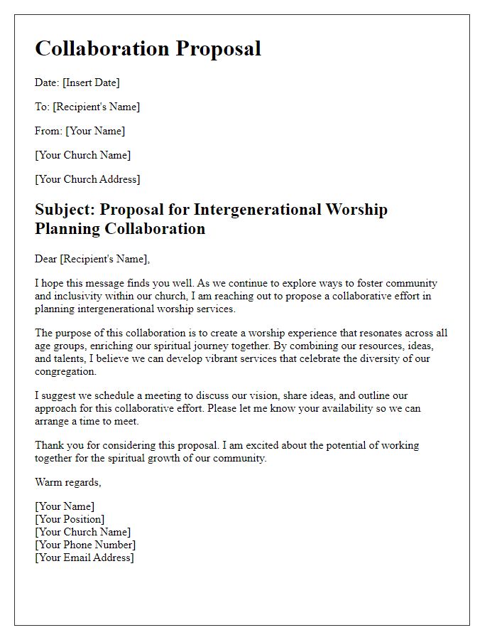 Letter template of collaboration proposal for church intergenerational worship planning