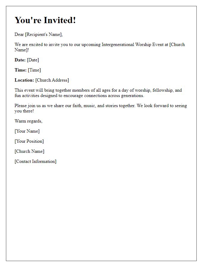 Letter template of invitation for church intergenerational worship event