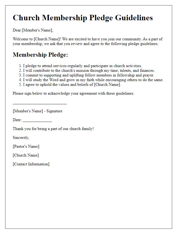 Letter template of Church Membership Pledge Guidelines