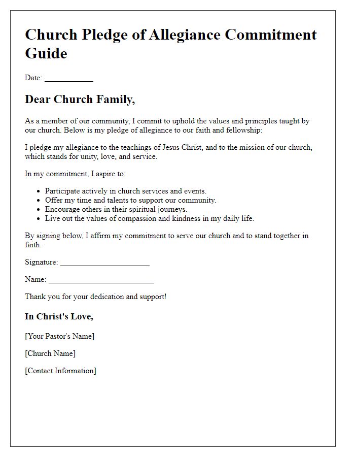 Letter template of Church Pledge of Allegiance Commitment Guide