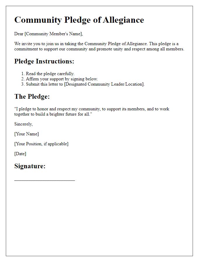 Letter template of Community Pledge of Allegiance Instructions