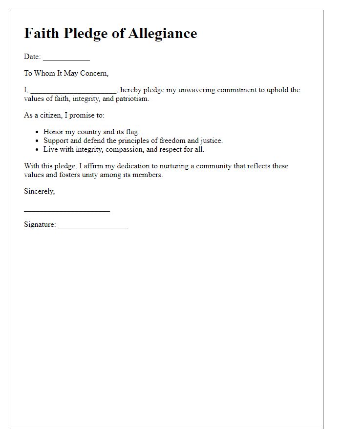 Letter template of Faith Pledge of Allegiance Blueprint