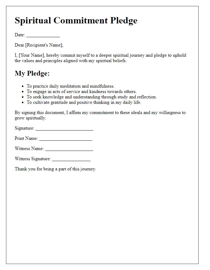 Letter template of Spiritual Commitment and Pledge Guide