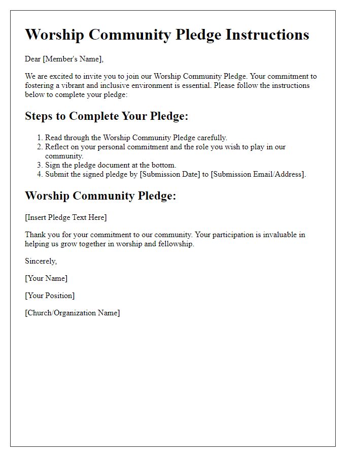 Letter template of Worship Community Pledge Instructions