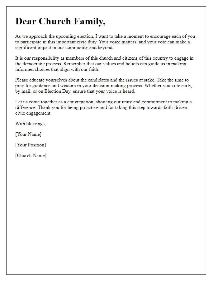 Letter template of encouragement for church members to vote.