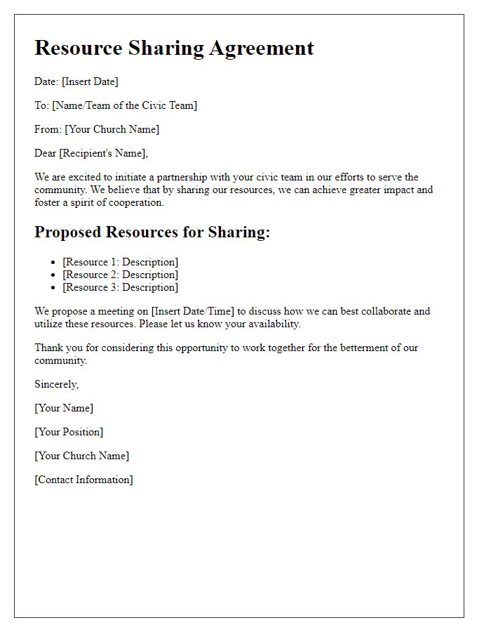 Letter template of resource sharing for church civic teams.