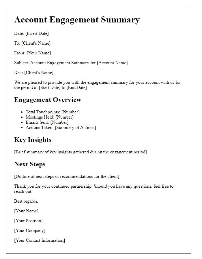 Letter template of account engagement summary