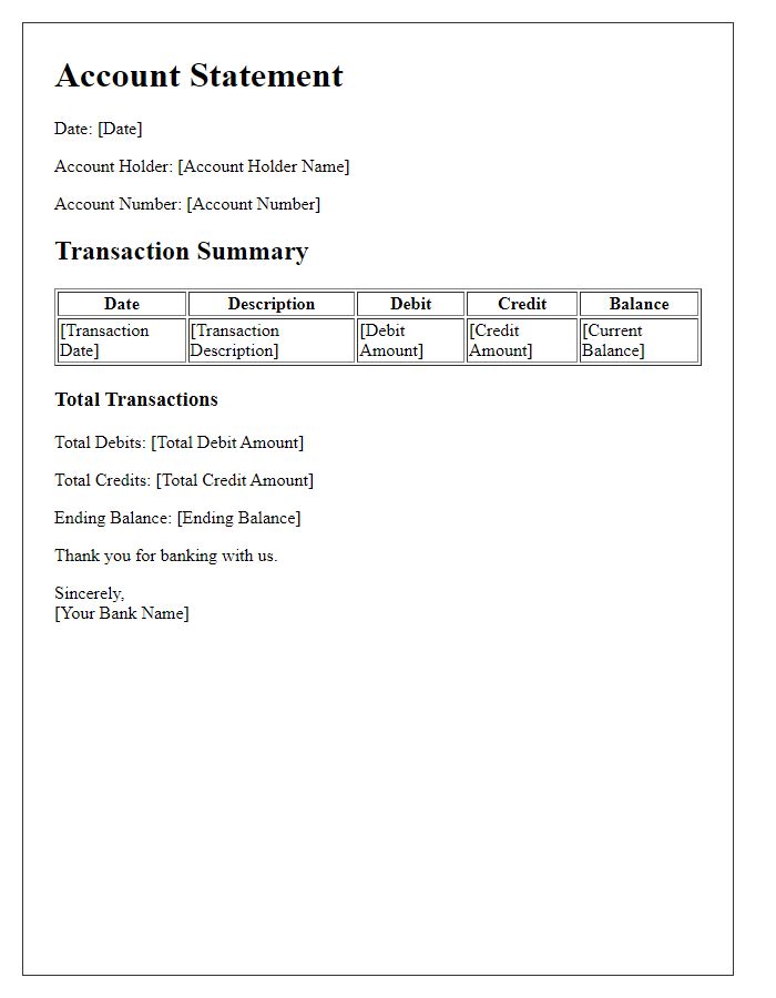 Letter template of account statement of transactions