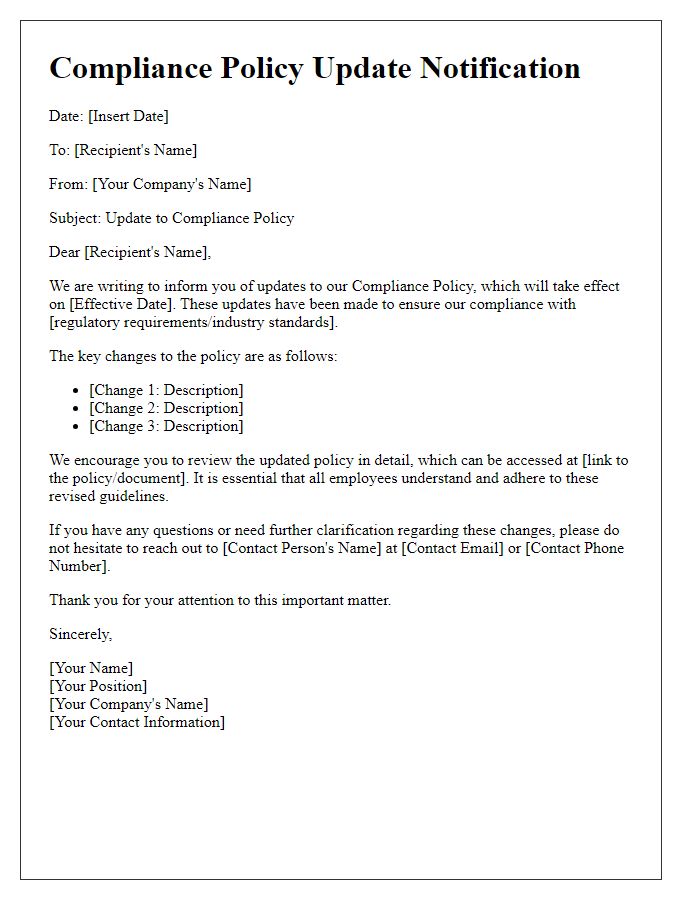 Letter template of compliance policy updates