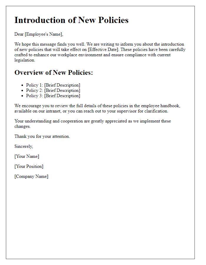 Letter template of new policies introduction