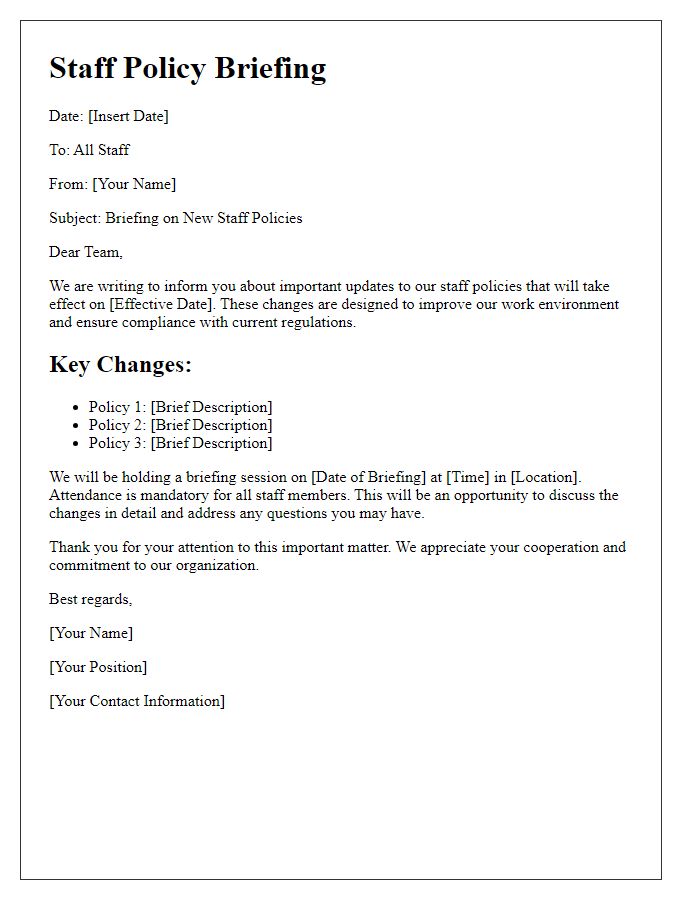 Letter template of staff policy briefing