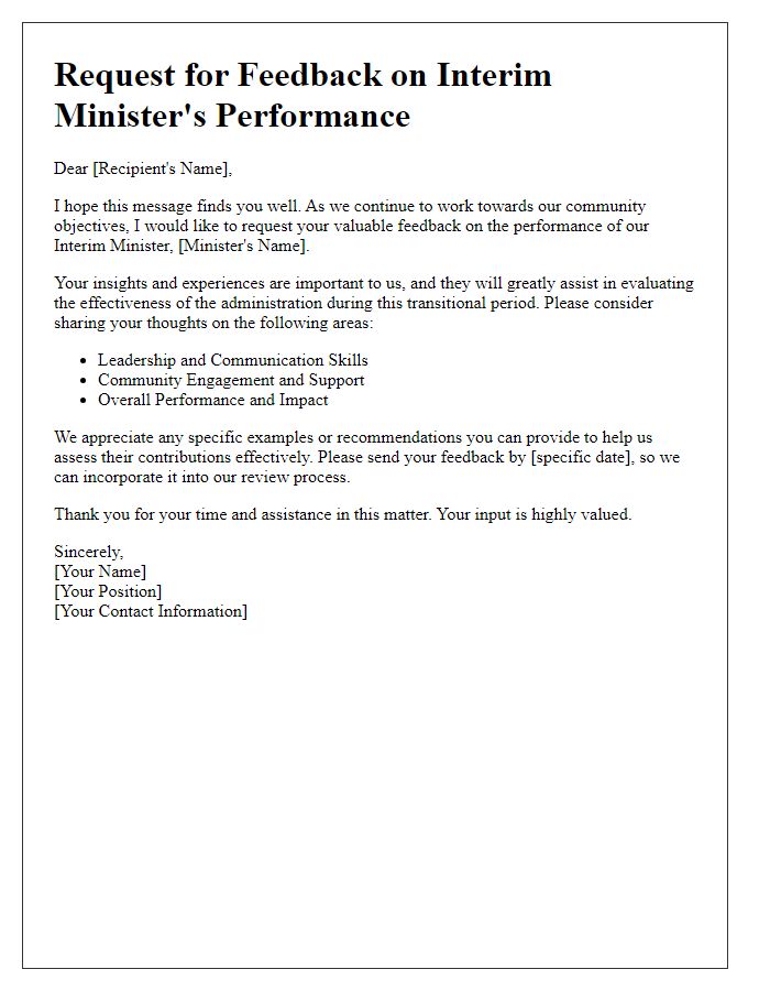 Letter template of feedback request for interim minister's performance