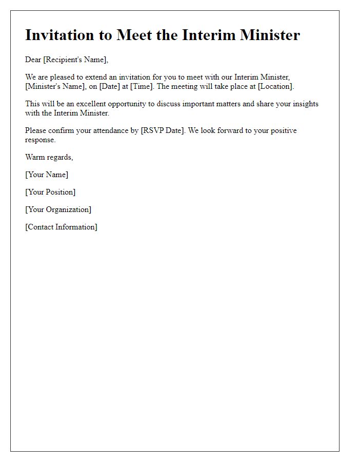 Letter template of invitation to meet the interim minister