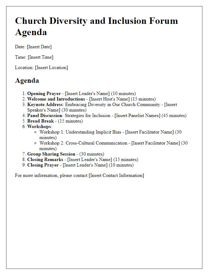 Letter template of agenda for the church diversity and inclusion forum