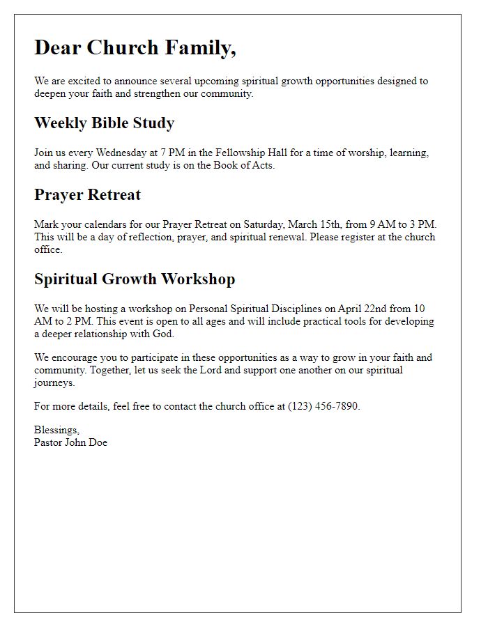 Letter template of church-led spiritual growth opportunities