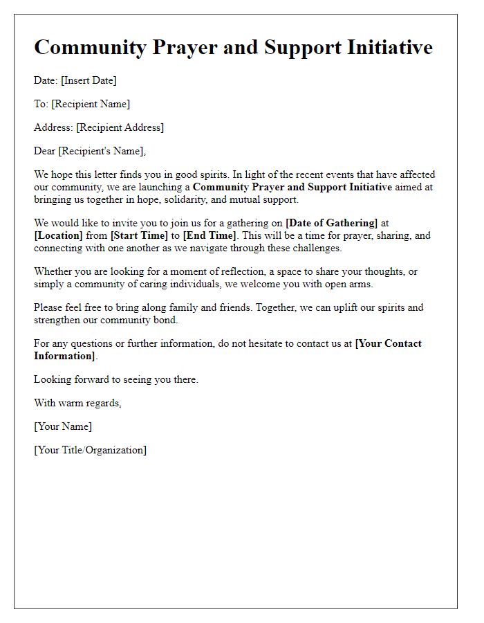 Letter template of community prayer and support initiative