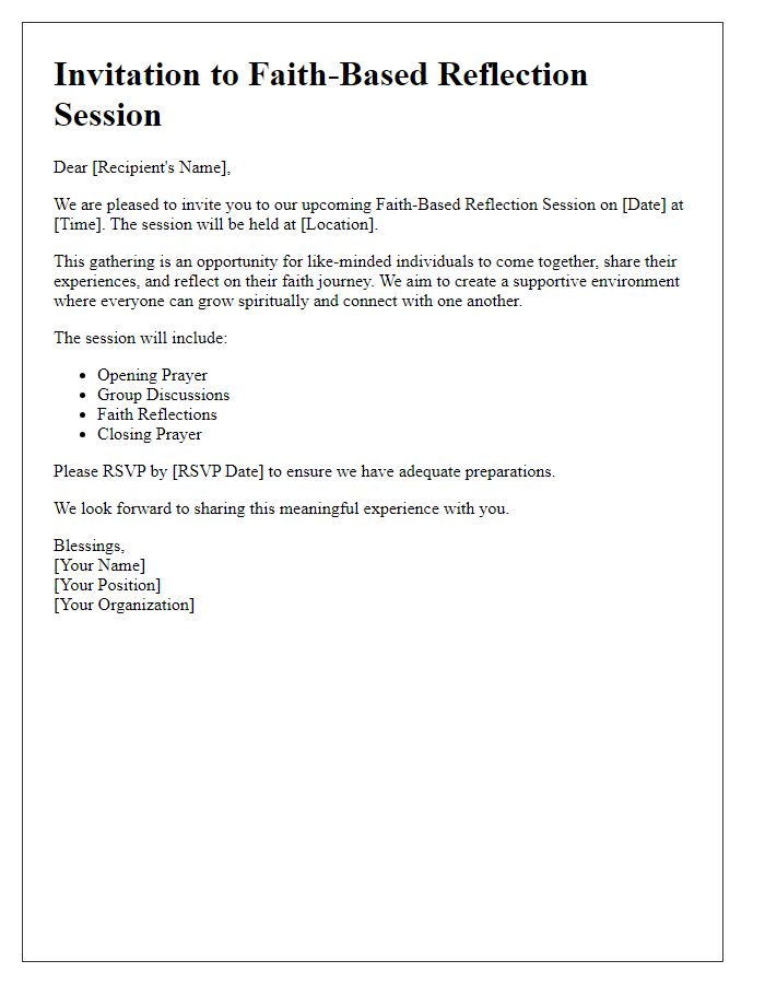 Letter template of faith-based reflection sessions