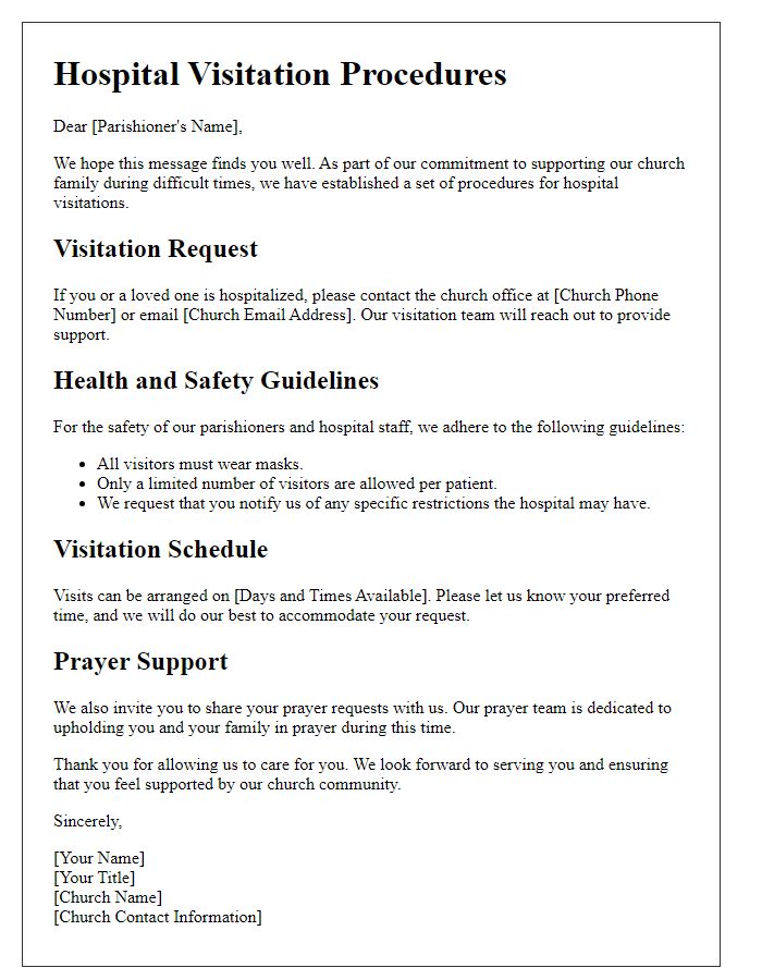 Letter template of church parishioner hospital visitation procedures.