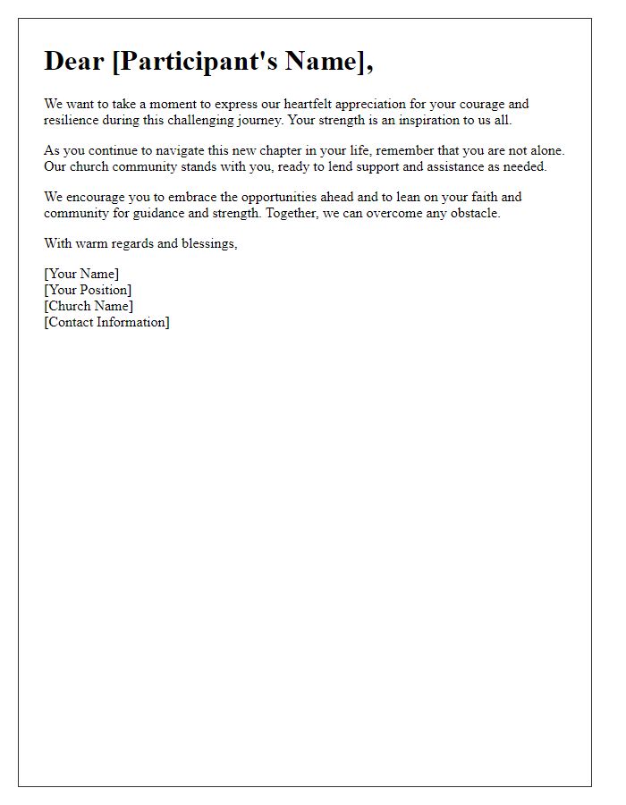 Letter template of encouragement for church refugee assistance program participants.