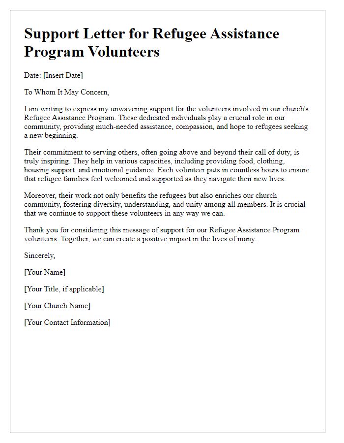 Letter template of support for church refugee assistance program volunteers.