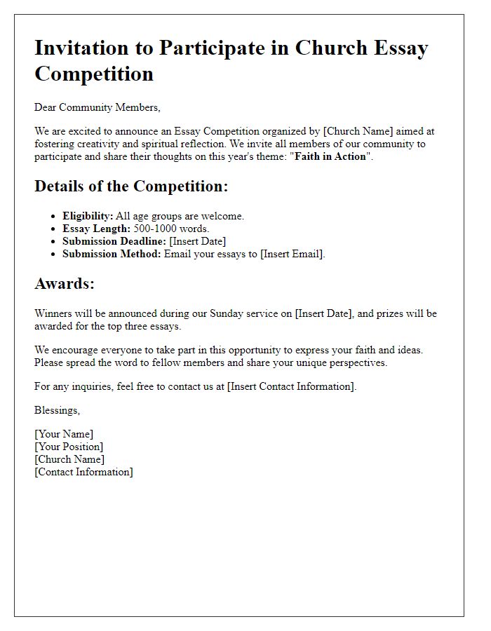 Letter template of Church Essay Competition Invitation for Community Members