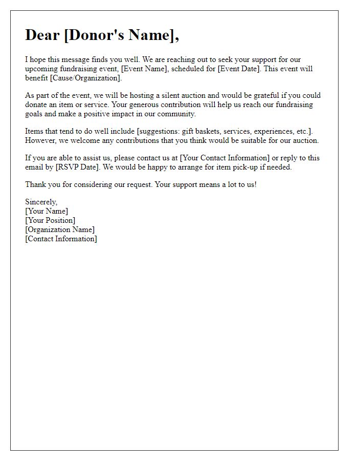 Letter template of auction item request for fundraising event