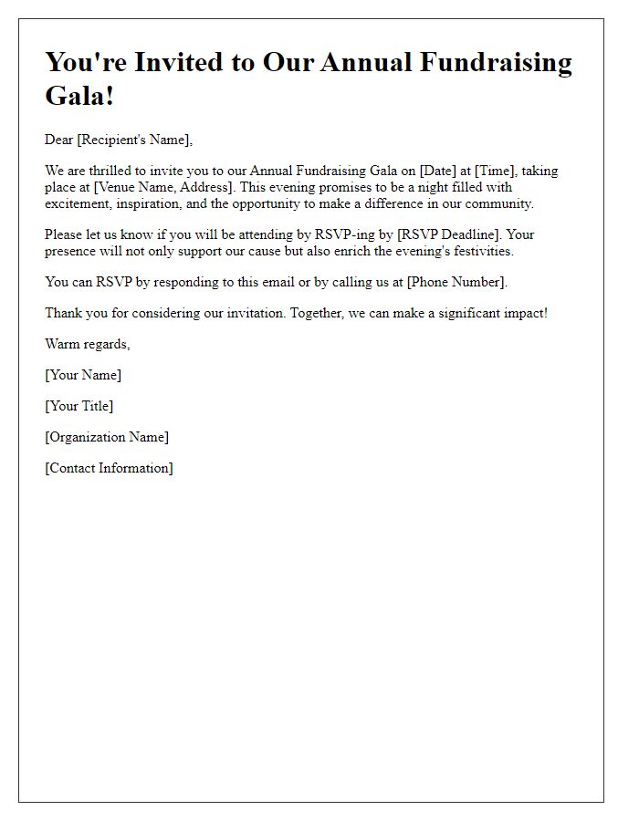 Letter template of RSVP request for fundraising gala