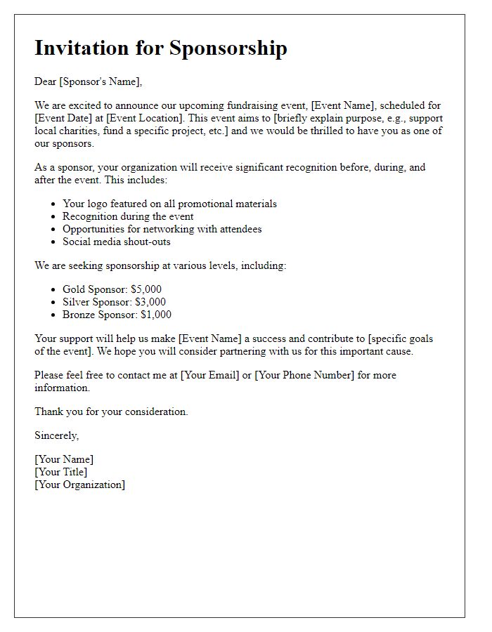 Letter template of sponsorship opportunity for fundraising event