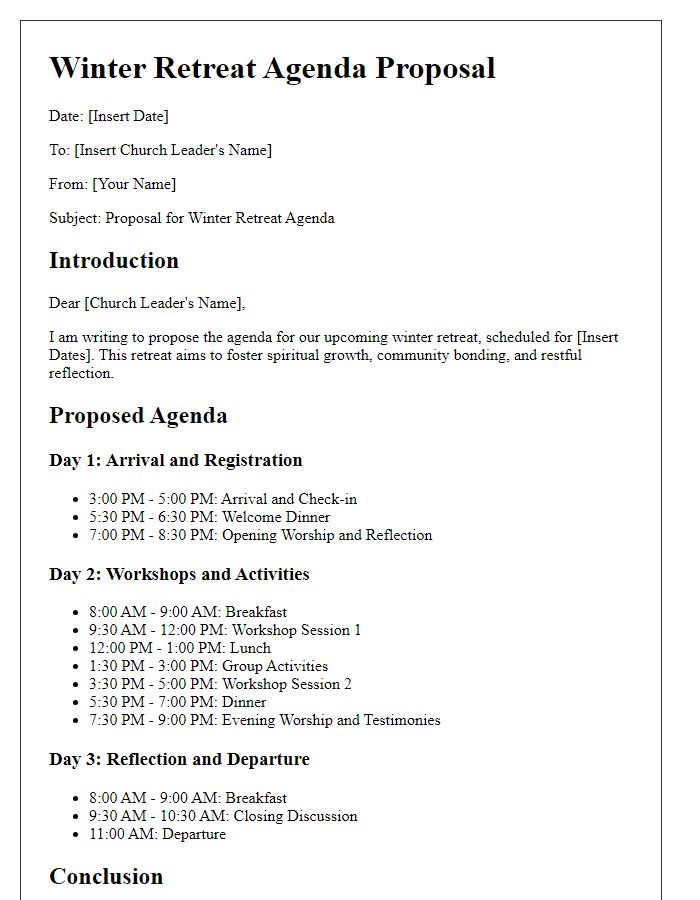 Letter template of church winter retreat agenda proposal