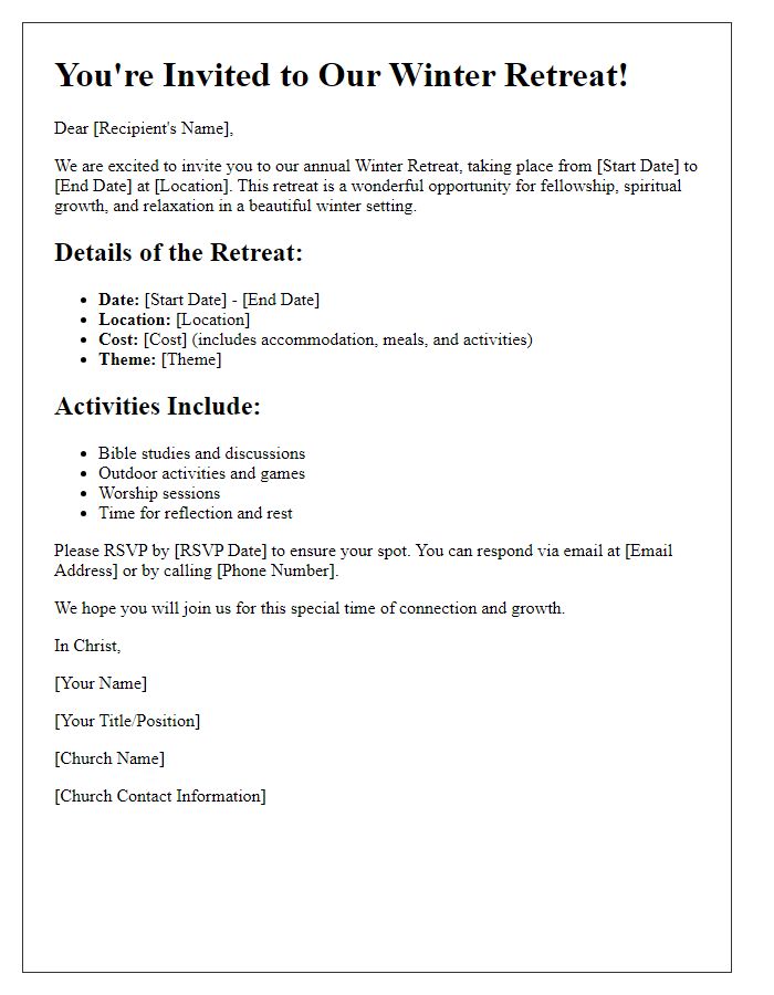 Letter template of church winter retreat participation invitation