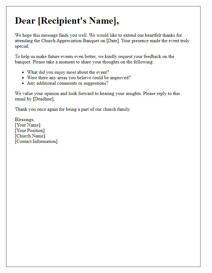 Letter template of church appreciation banquet feedback request