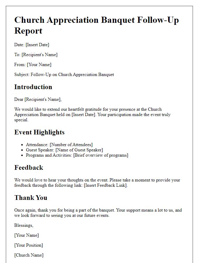 Letter template of church appreciation banquet follow-up report