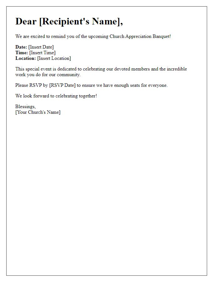 Letter template of church appreciation banquet reminder