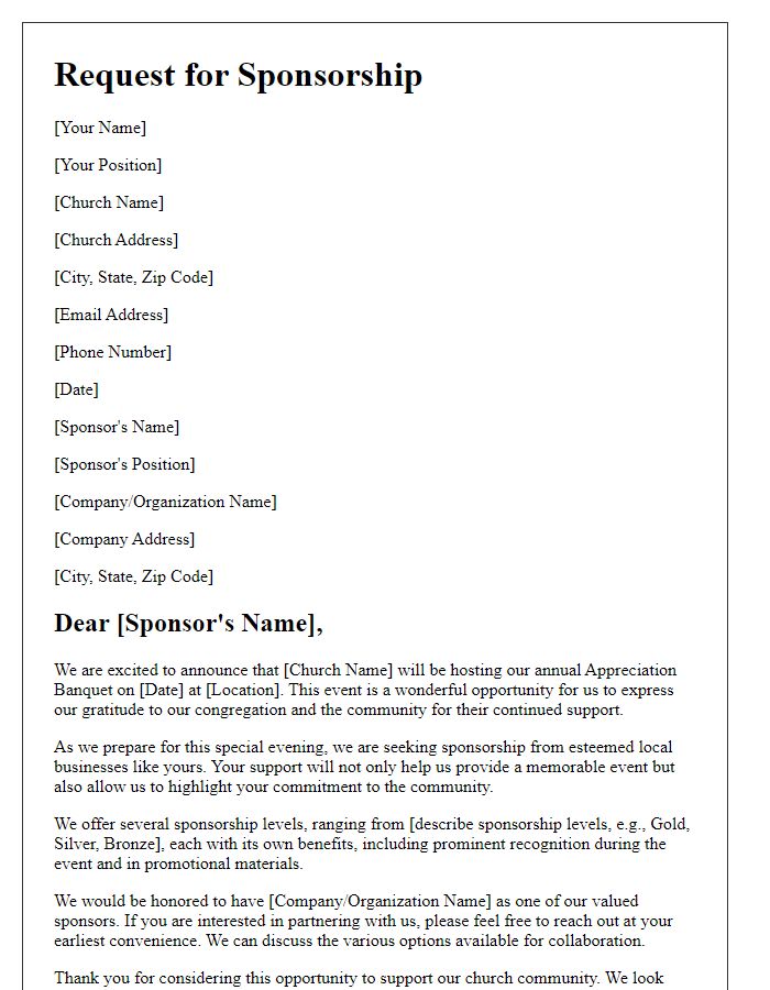 Letter template of church appreciation banquet sponsorship request