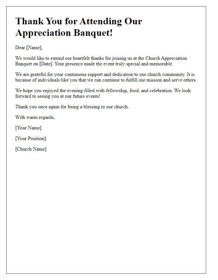 Letter template of church appreciation banquet thank-you note