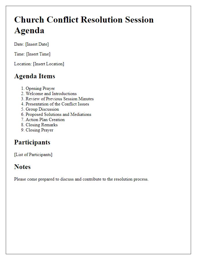 Letter template of agenda for church conflict resolution session