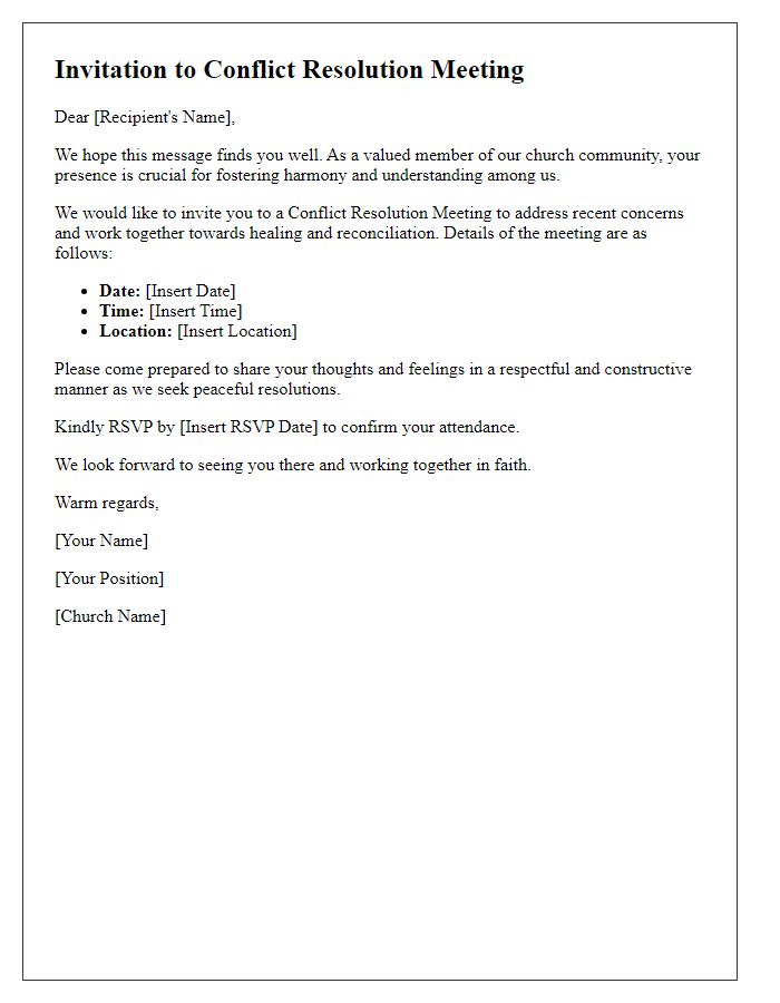 Letter template of invitation to church conflict resolution meeting