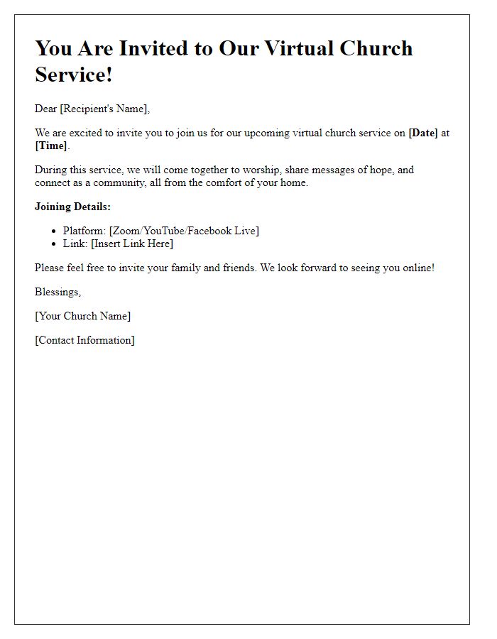 Letter template of church virtual service invitation