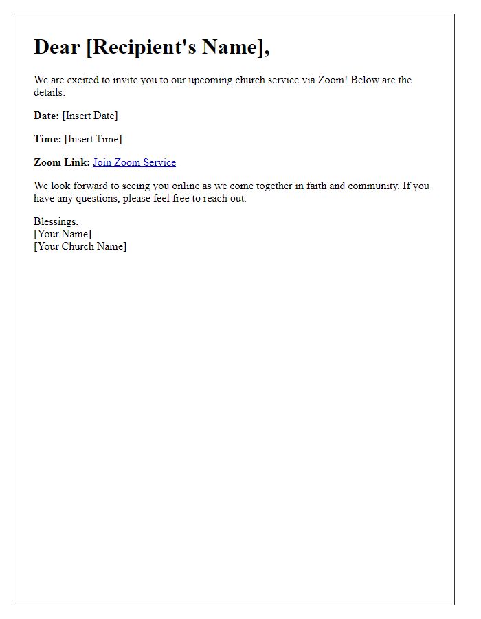 Letter template of church zoom service link distribution
