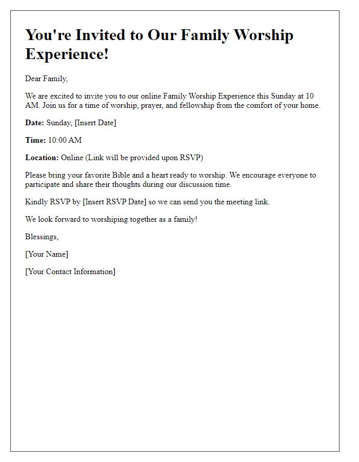 Letter template of family worship experience online